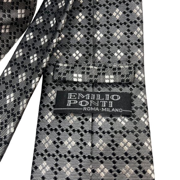 Emilio Ponti necktie gray black patterned 100% silk 3.25" wide 58" long - Picture 5 of 6